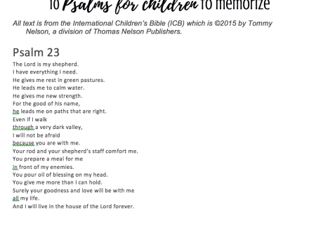 10 Psalms for Children to Memorize Printable Online now