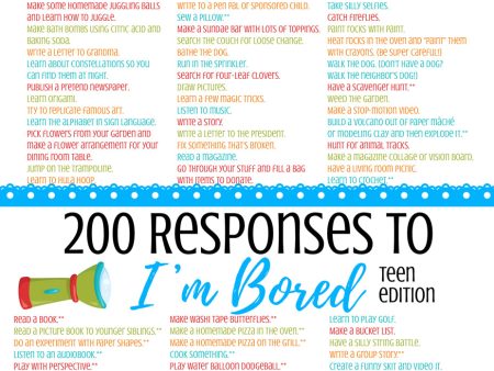 The Ultimate List of Things for Tweens & Teens to Do When They’re Bored – Printable of 200+ Ideas Supply